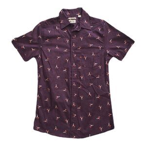 Haggar Burgundy Fun Weightlifter Print Button Down Shirt S